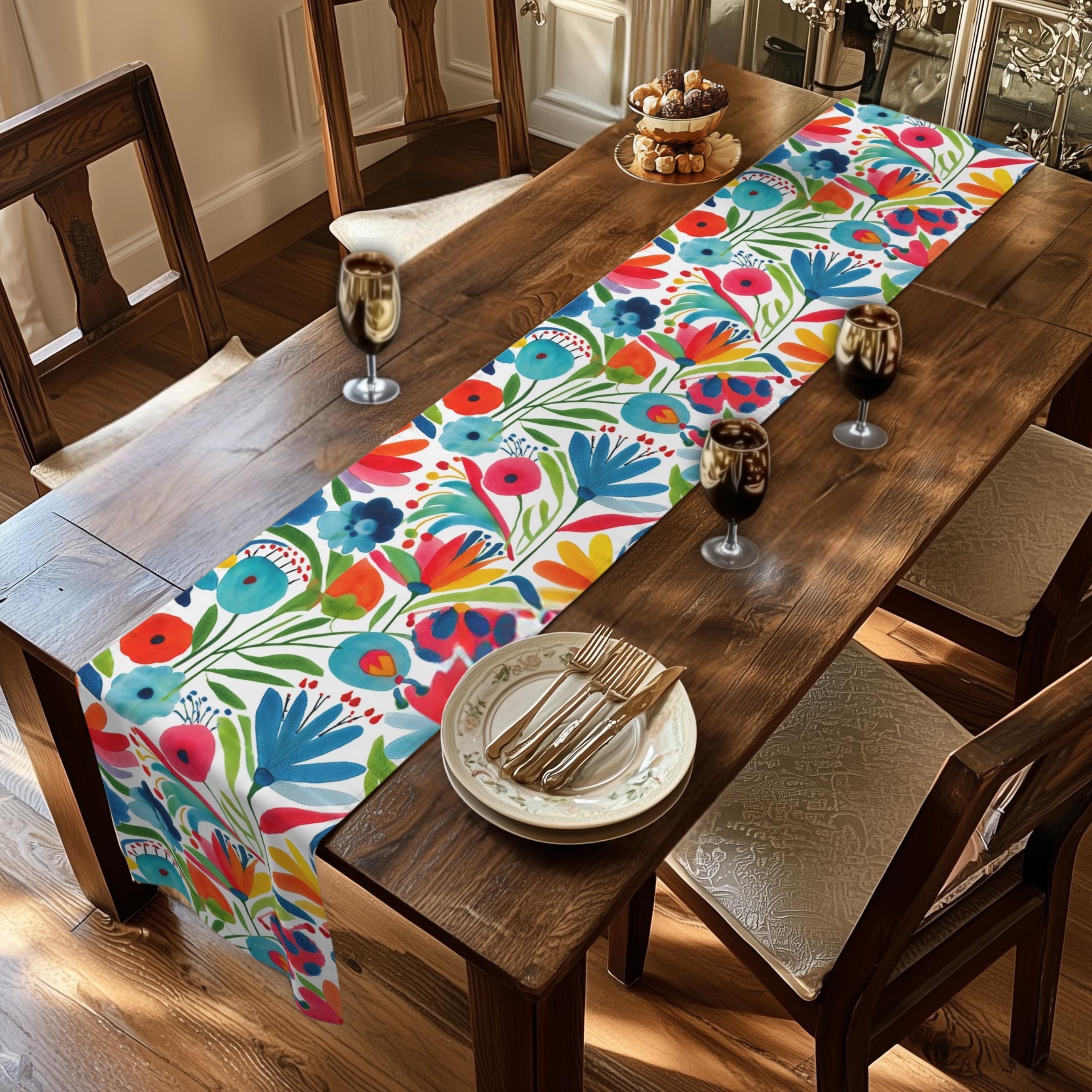 Otomi Table Runner: Inspired by Colorful Mexican Folk Art Floral Decor
