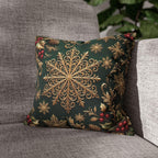 Emerald Green Holiday Pillow Cover: Brushed Gold Snowflake, Jewel Tone Christmas Urban Decor