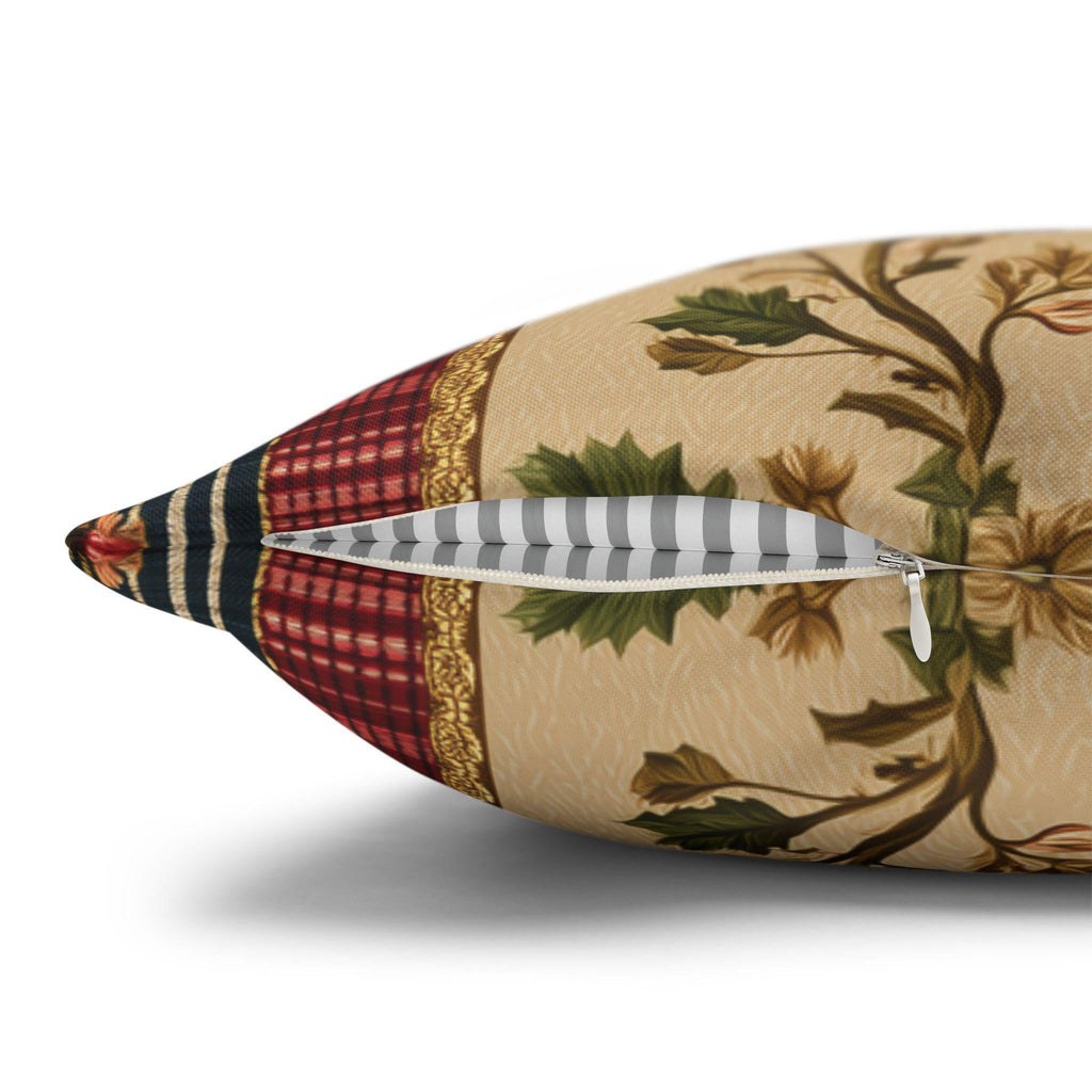 Christmas Pillow Cover: Classic Vintage Style Holly & Tartan Plaid in Red Green and Cream