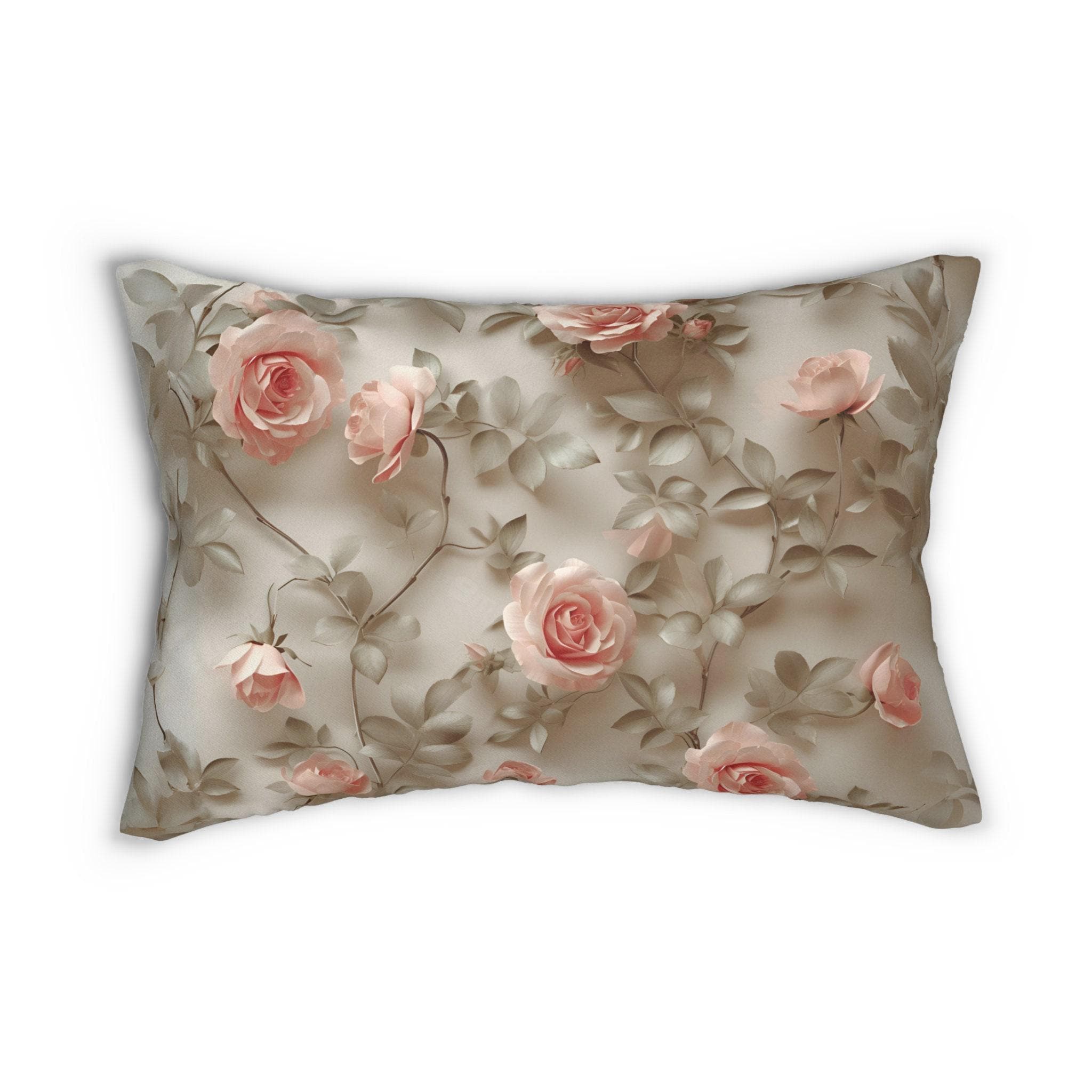 Vintage-Inspired Blush Pink Roses Lumbar Pillow - Classic Botanical Cushion for Elegant Home Decor