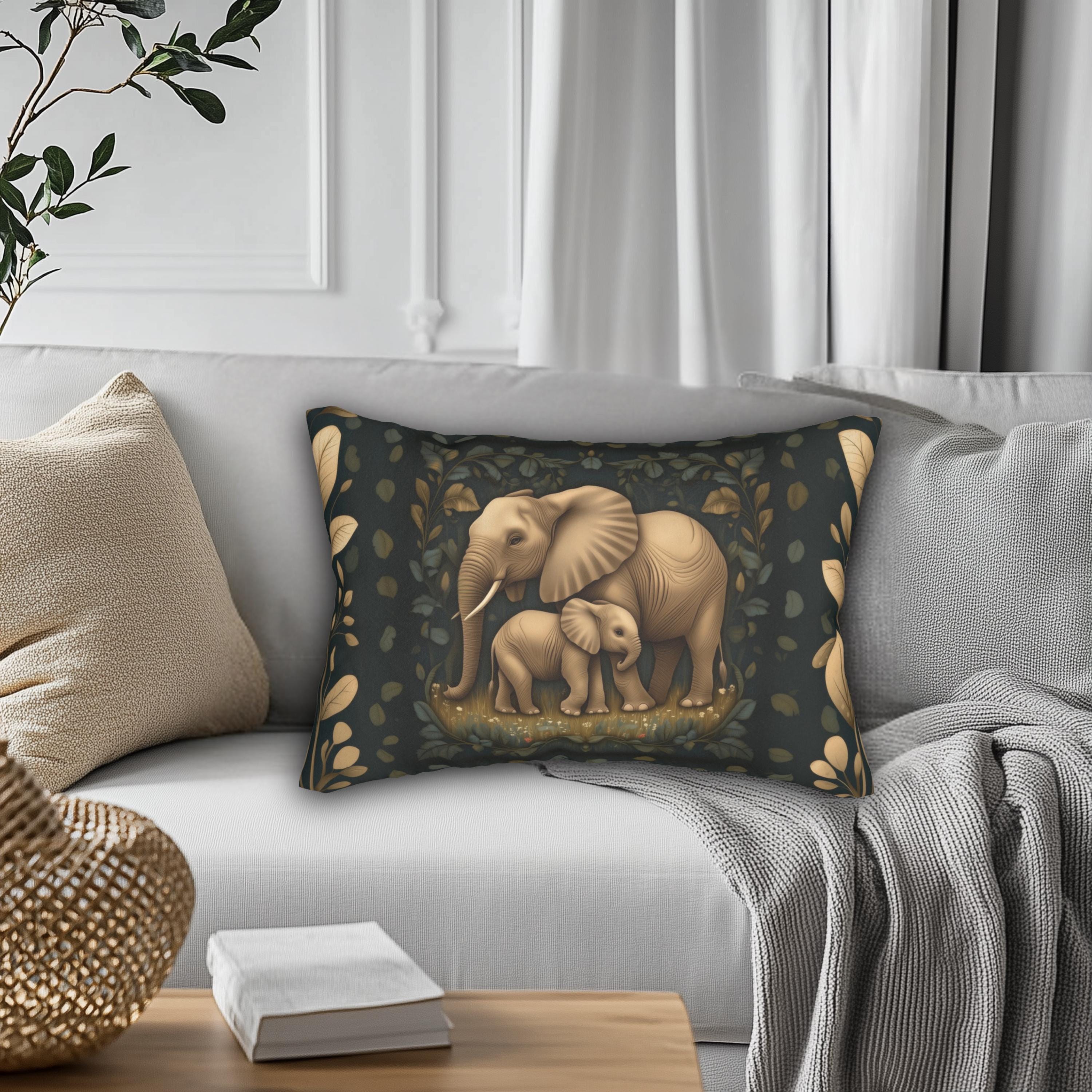 Elephant Lumbar Pillow: William Morris Botanical Jungle in Earth Tones