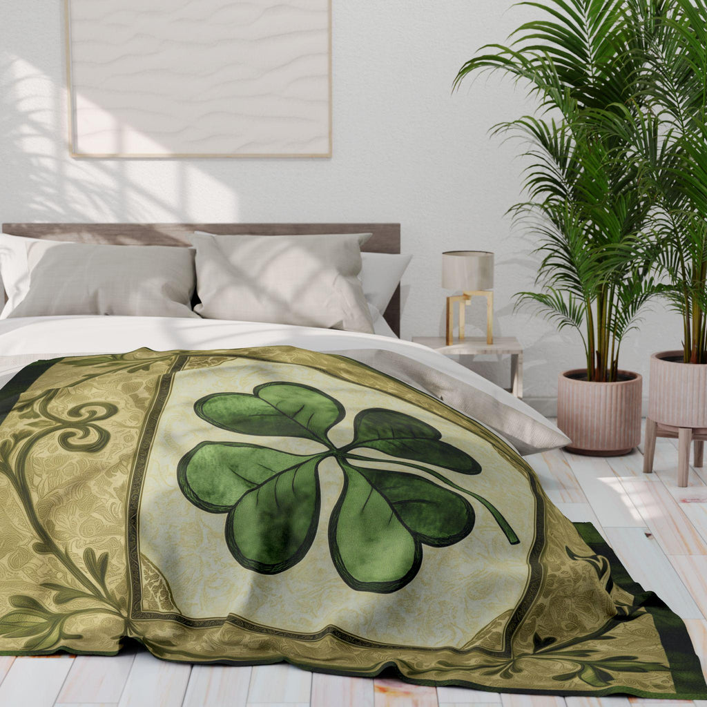 St Patrick's Day Celtic Fleece Blanket: Four Leaf Clover Paisley Throw for Cozy Home Decor