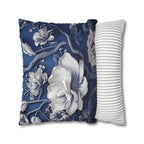 Porcelain-Style Blue Pillow Cover | Large White Blossoms Design | Chinoiserie Elegance for Home Decor