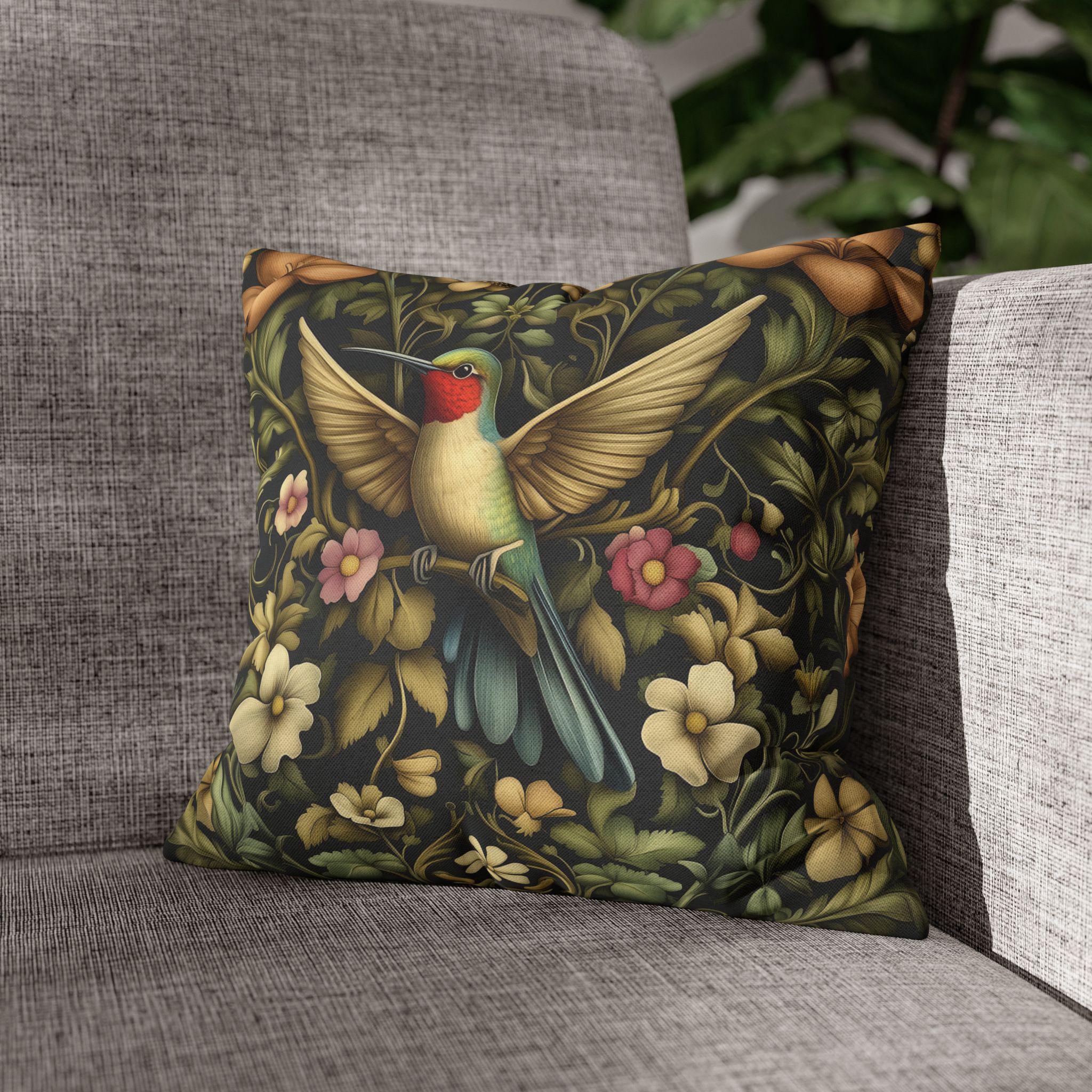 William Morris Inspired Hummingbird Floral Pillow Cover: Arts and Crafts Garden Accent
