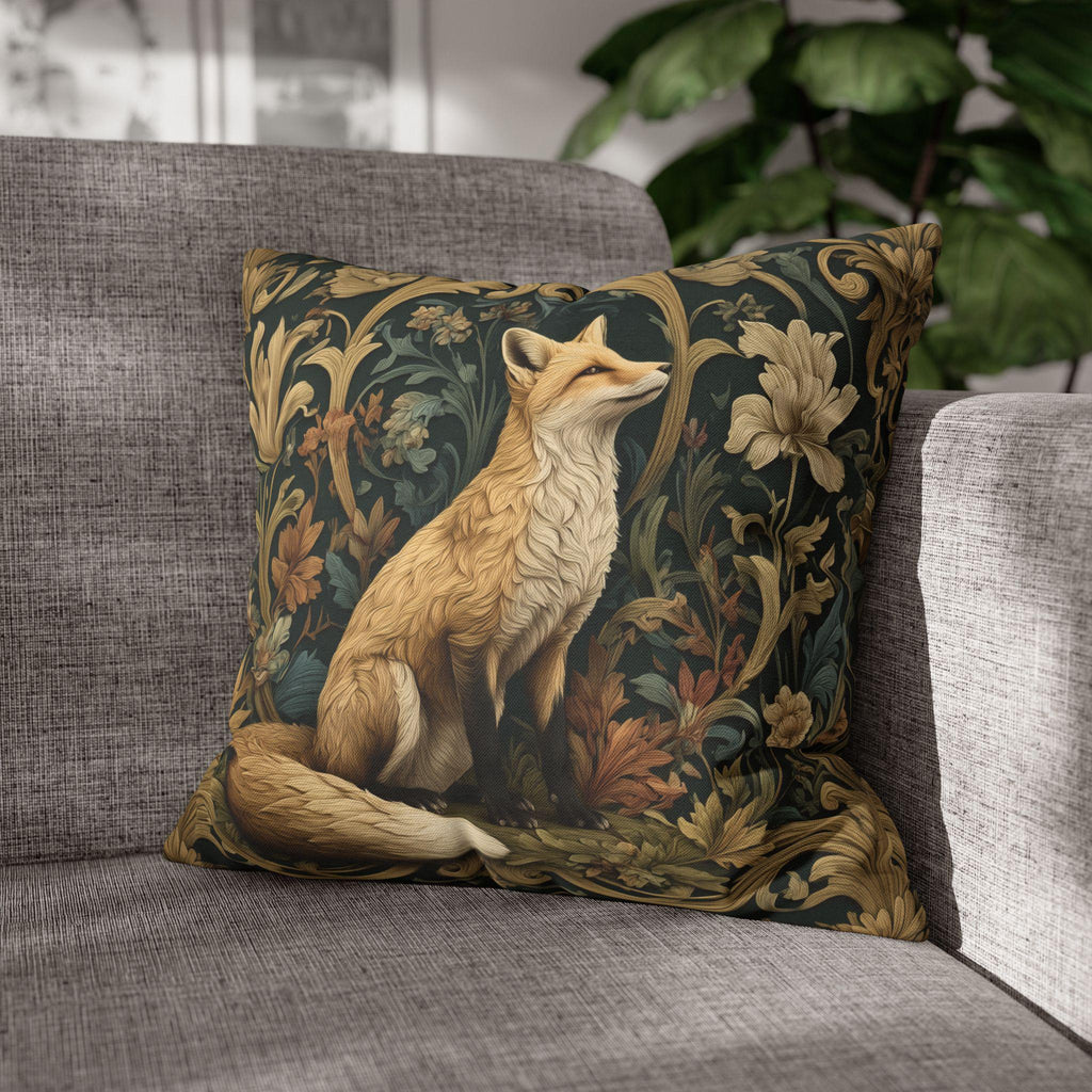 William Morris Fox Pillow Cover: Woodland Botanical Arts & Crafts Decor