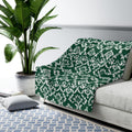 Kelly Green Damask Fleece Blanket: Elegant Floral Throw