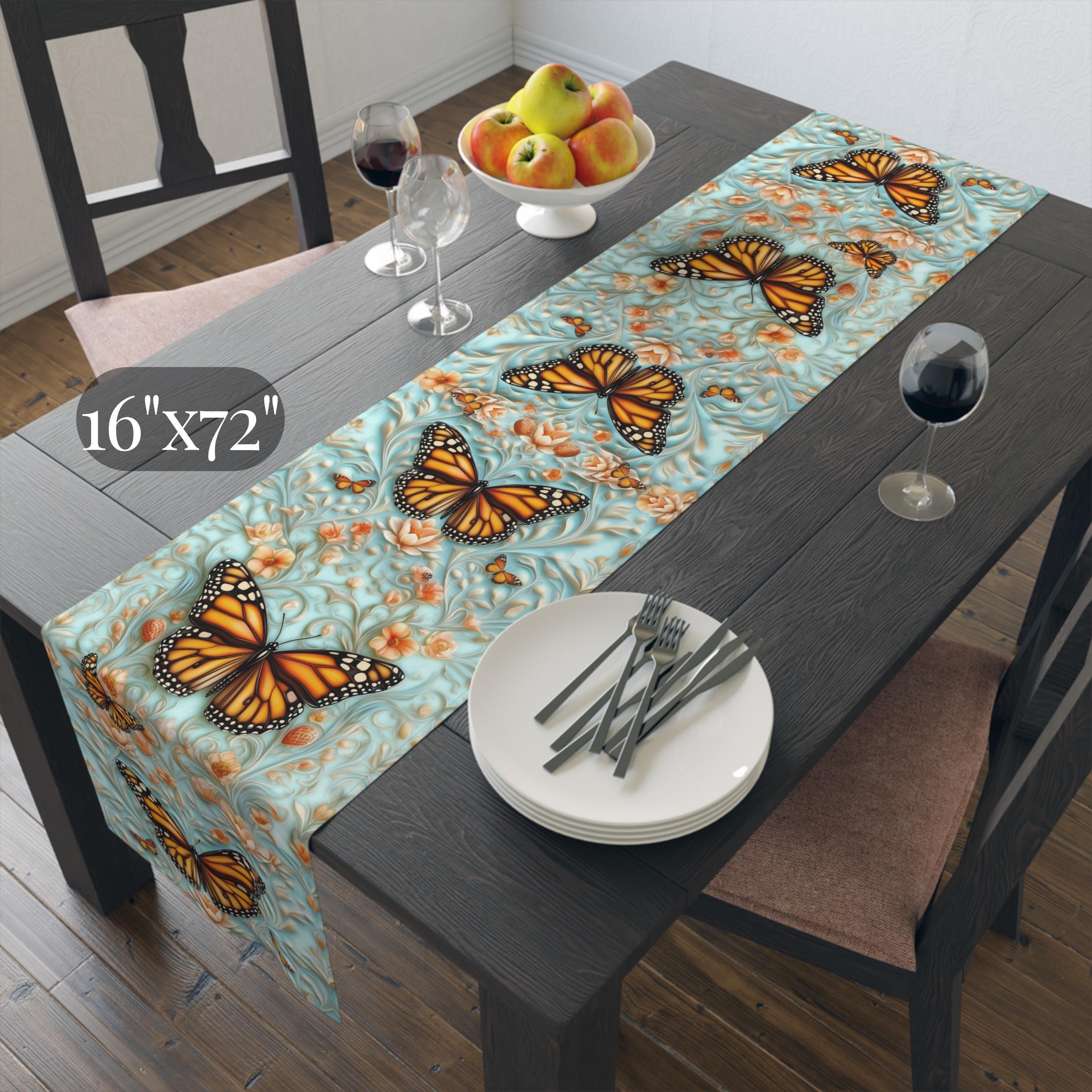 William Morris Table Runner: Vintage Style Monarch Butterfly Botanical