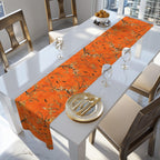 Halloween Chinoiserie Table Runner: Bright Orange with Bats and Blossoms  Decor