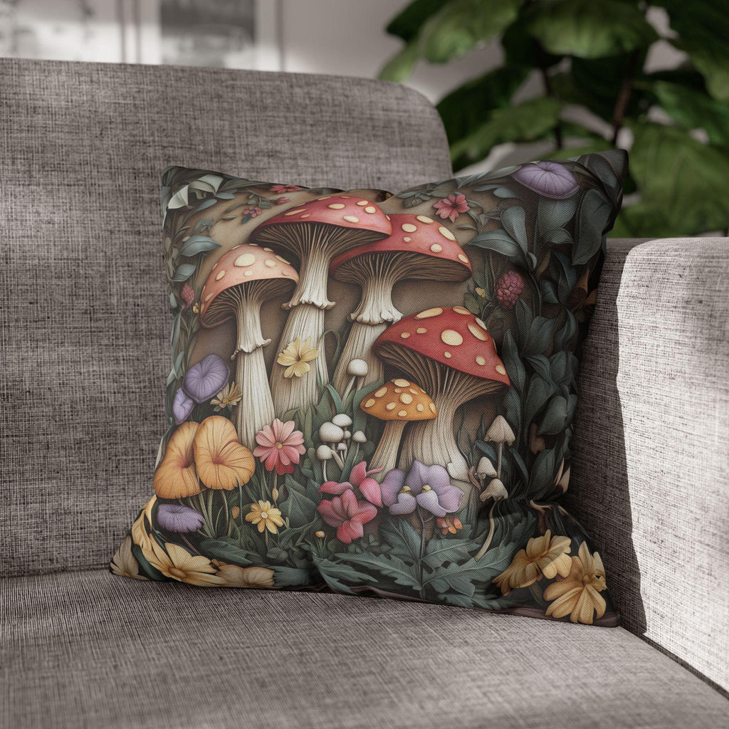 Whimsical Mushroom Pillow Cover: William Morris Inspired Forest Botanical Art Cushion Case