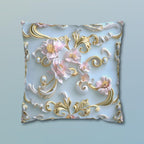 Rococo Coquette Pillow Cover: Pink Flowers, Gold Accents