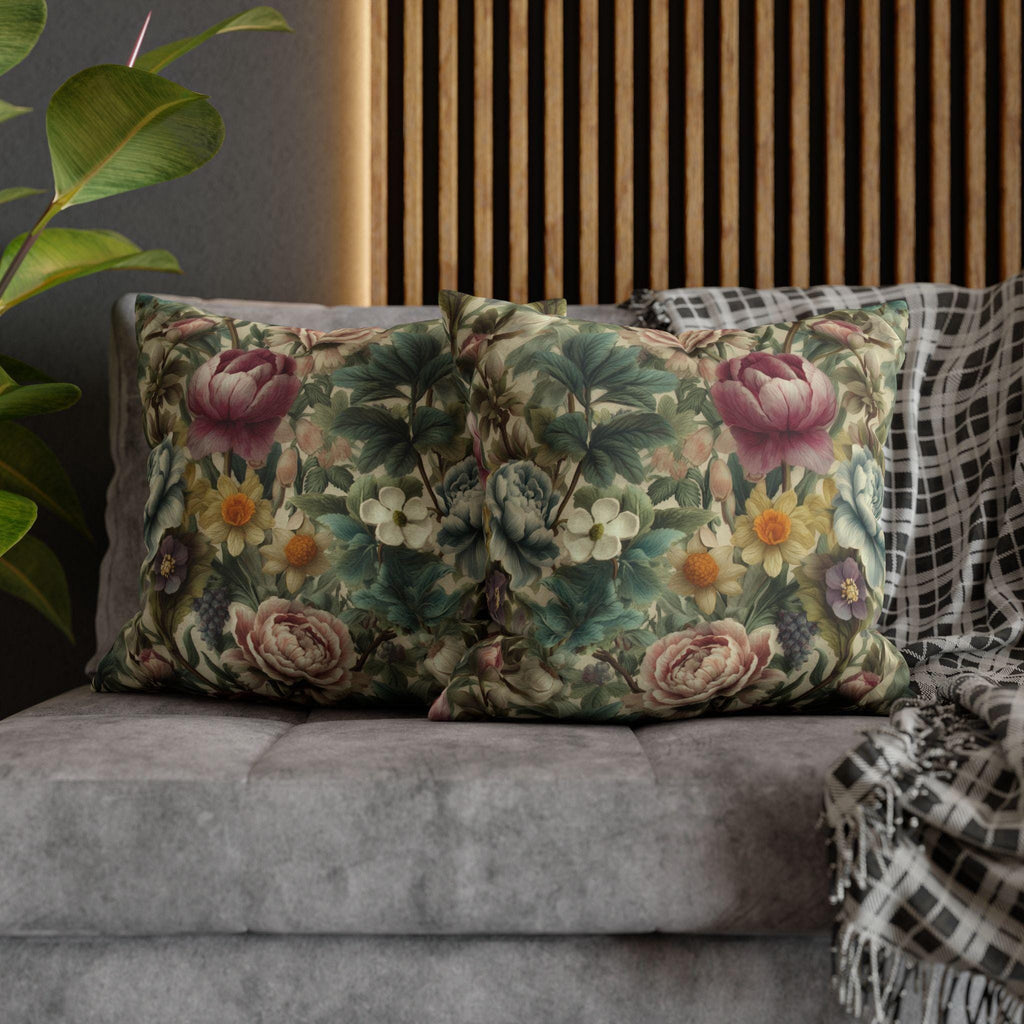 Spring Pastel Watercolor Pillow Cover: Romantic Floral Garden Pink, Blue and Sage