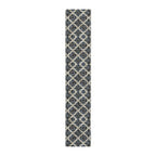Moroccan Tile-Inspired Table Runner Geometric Pattern, Navy Blue Beige