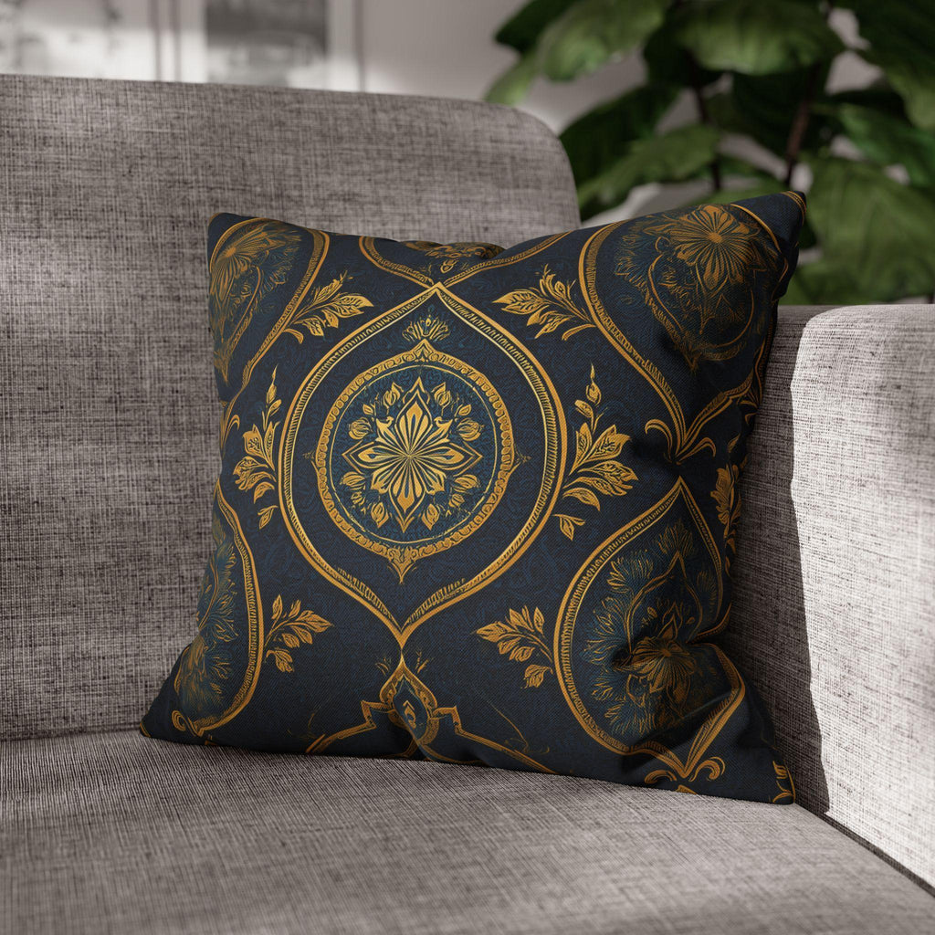 Navy & Gold Damask Pillow Cover: Vintage Style Floral Medallion Cushion