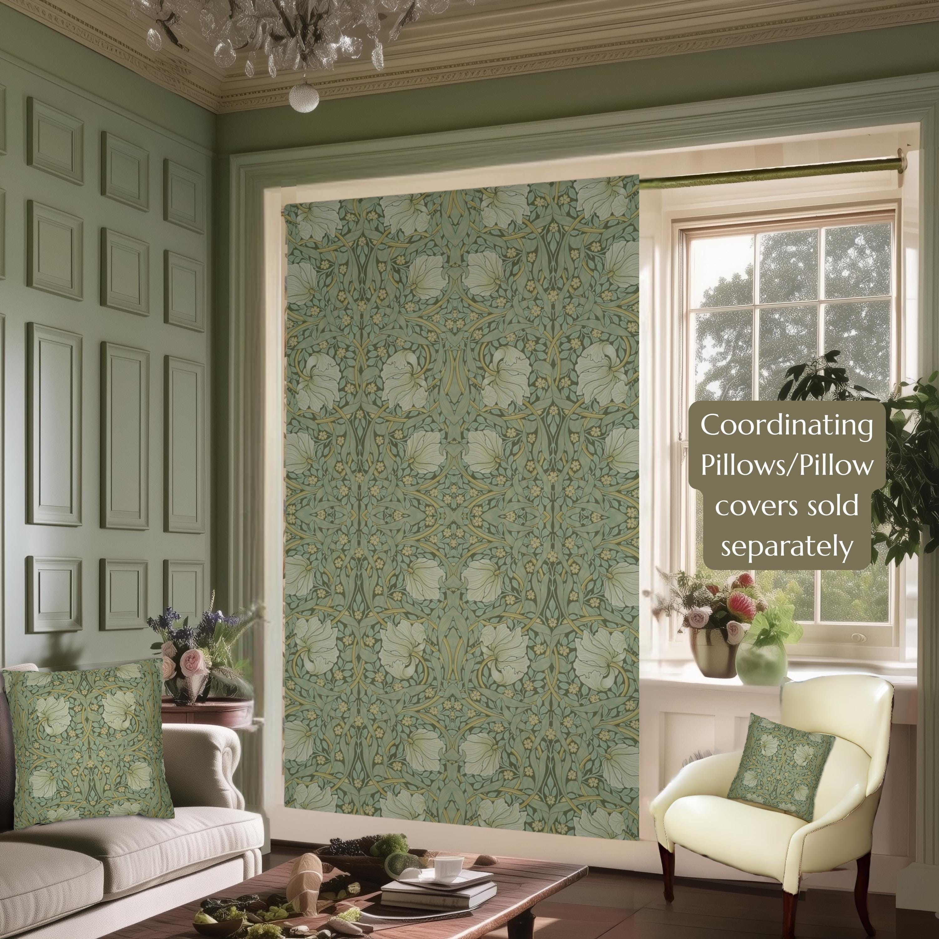 Blackout Curtain Panel: William Morris Pimpernel - Sage Green, Vintage Style