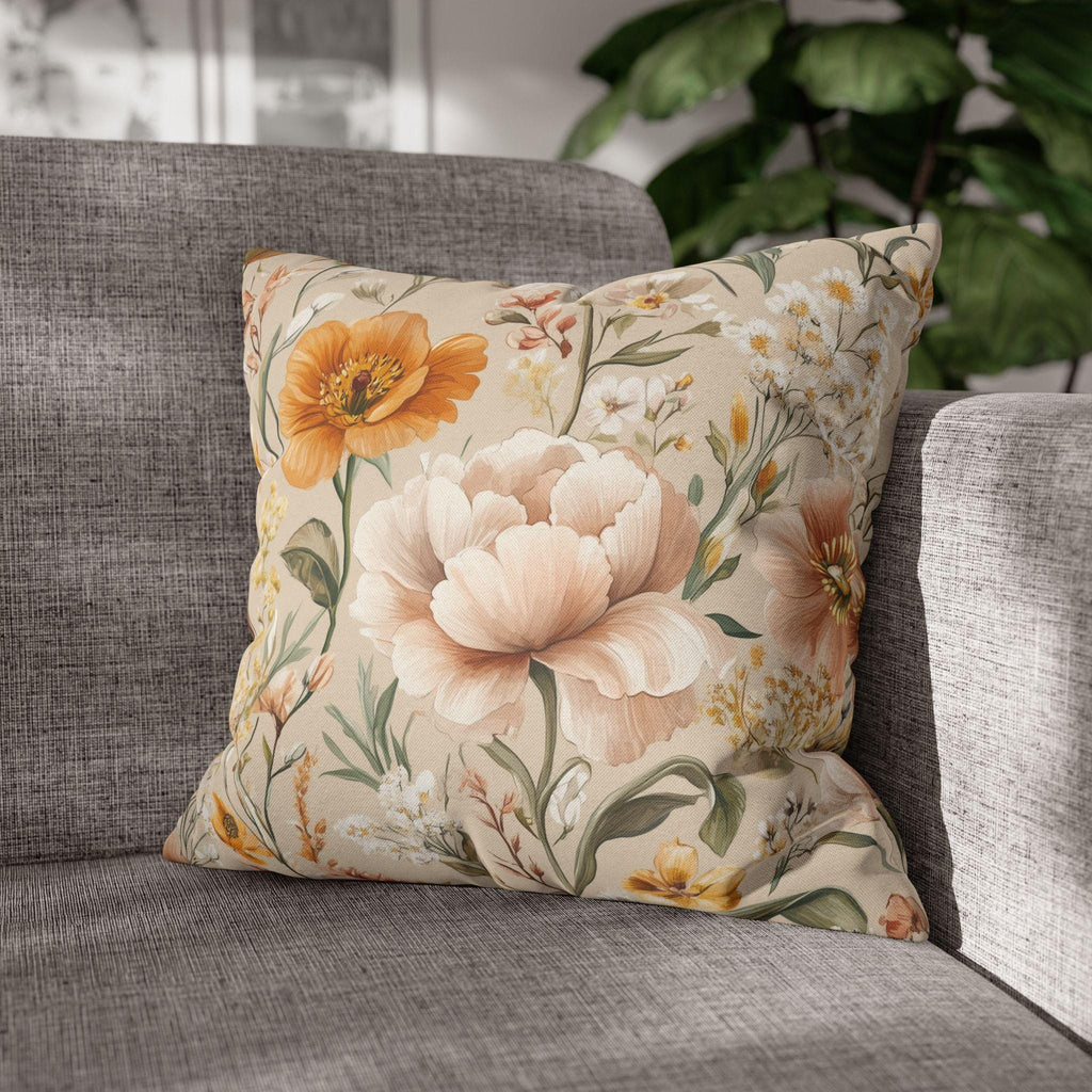 Botanical Pillow Cover: Apricot, Honey, Sage on Warm Neutral Background