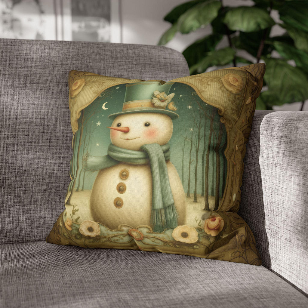 Charming Vintage Style Snowman Pillow Cover: Nostalgic Winter Holiday Accent