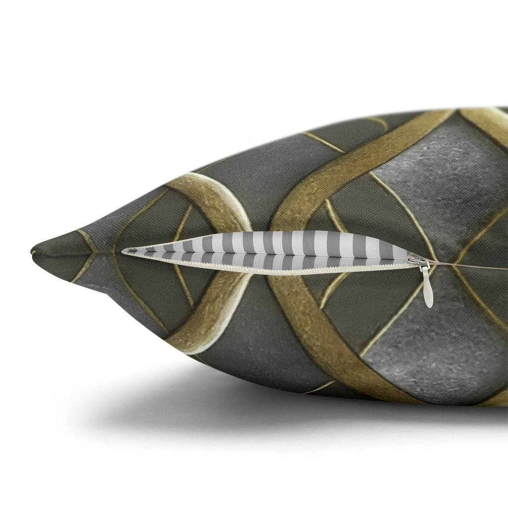 Art Deco Pillow Cover: Metallic Gold Trellis, Dark Gray Cushion