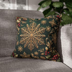 Emerald Green Holiday Pillow Cover: Brushed Gold Snowflake, Jewel Tone Christmas Urban Decor