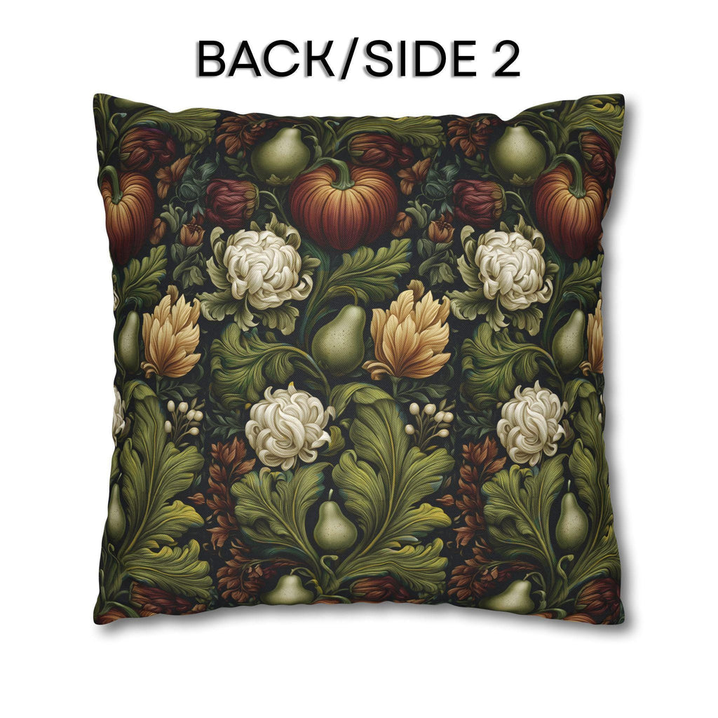 William Morris Inspired Fall Pillow Cover: Pumpkins, Pears, and Ivory Florals on Charcoal