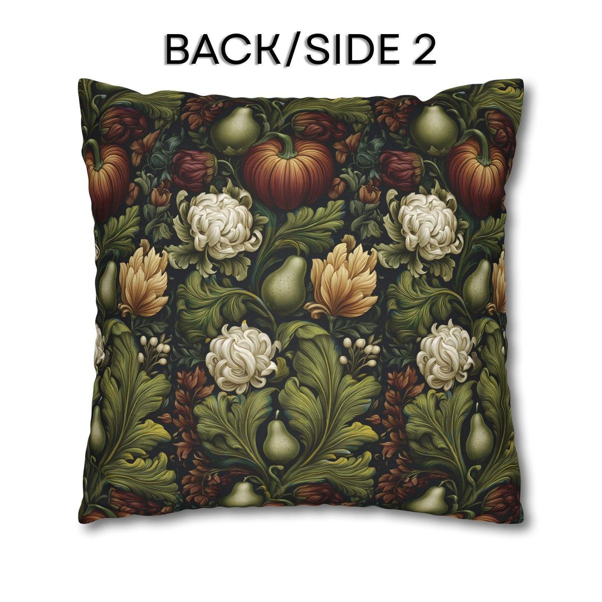 William Morris Inspired Fall Pillow Cover: Pumpkins, Pears, and Ivory Florals on Charcoal