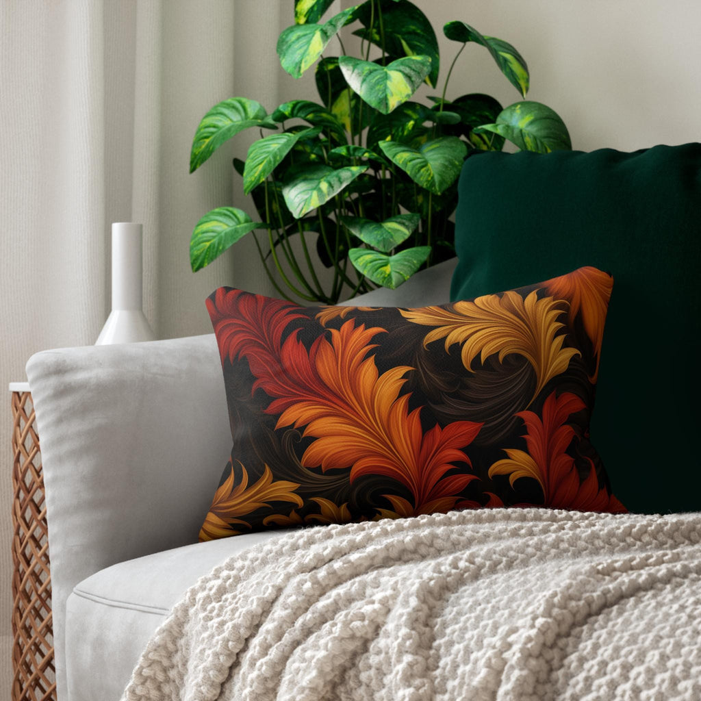 Autumn Leaves Lumbar Pillow: Gold, Orange, and Red Fall Design