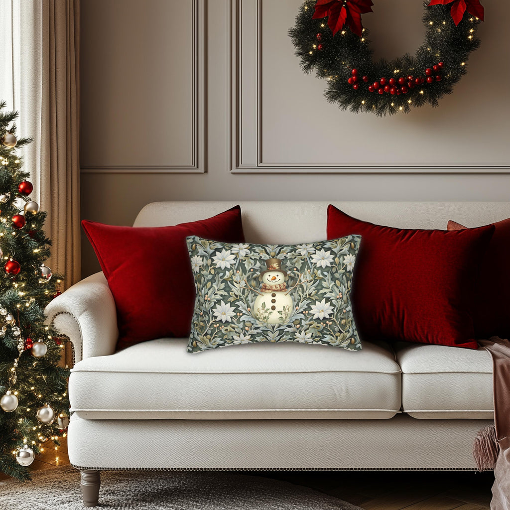 William Morris Snowman Lumbar Pillow: Holiday Home Decor