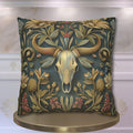Longhorn Skull Floral Pillow Cover: Western Arts & Crafts Decor with Morris-Inspired Southwest Design