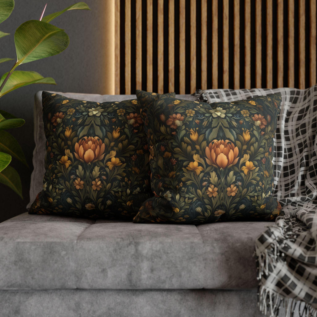 William Morris Botanical Square Pillow Cover: Golden Ochre Floral Tapestry