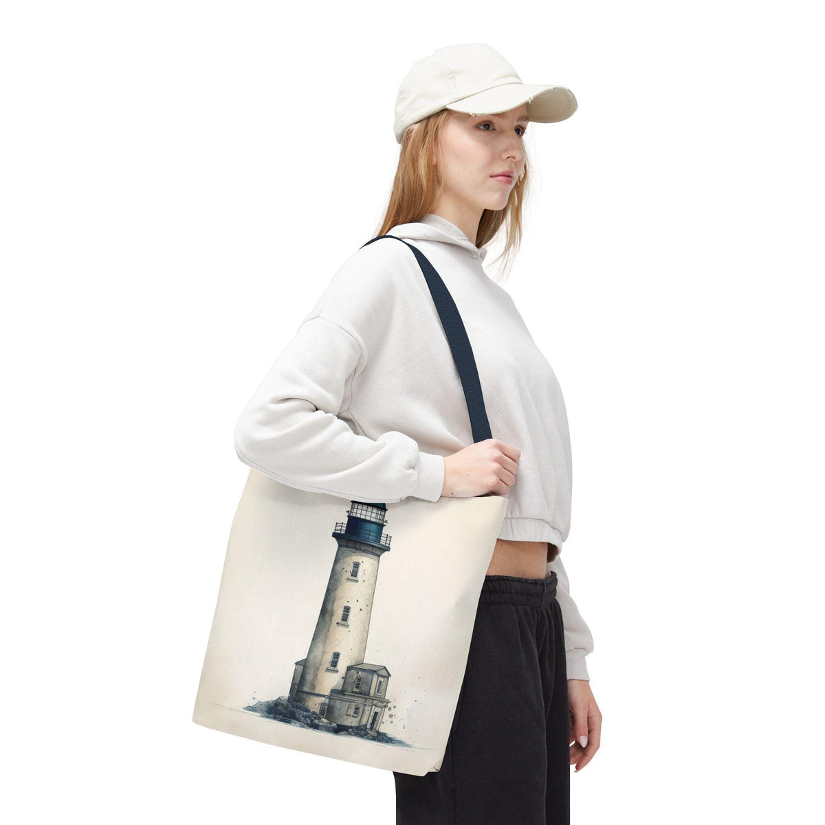 Coastal Lighthouse Tote: Durable Canvas Beach Bag in Blue - Nautical Carryall (S/M/L Available)