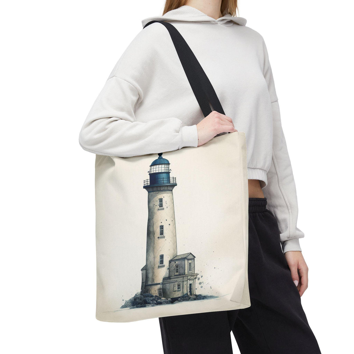 Coastal Lighthouse Tote: Durable Canvas Beach Bag in Blue - Nautical Carryall (S/M/L Available)