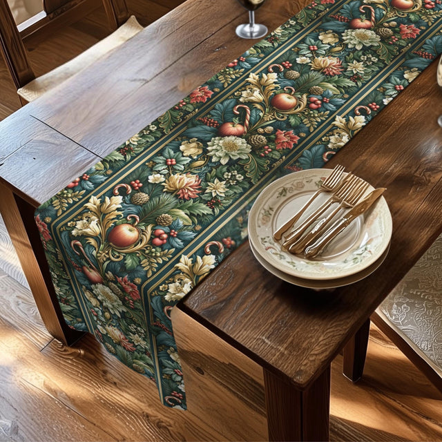 William Morris Christmas Table Runner: Vintage Tapestry Style, Botanical Holiday Dining Decor