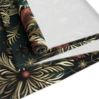 Emerald Green Holiday Table Runner: Gold Snowflakes, Red Poinsettias