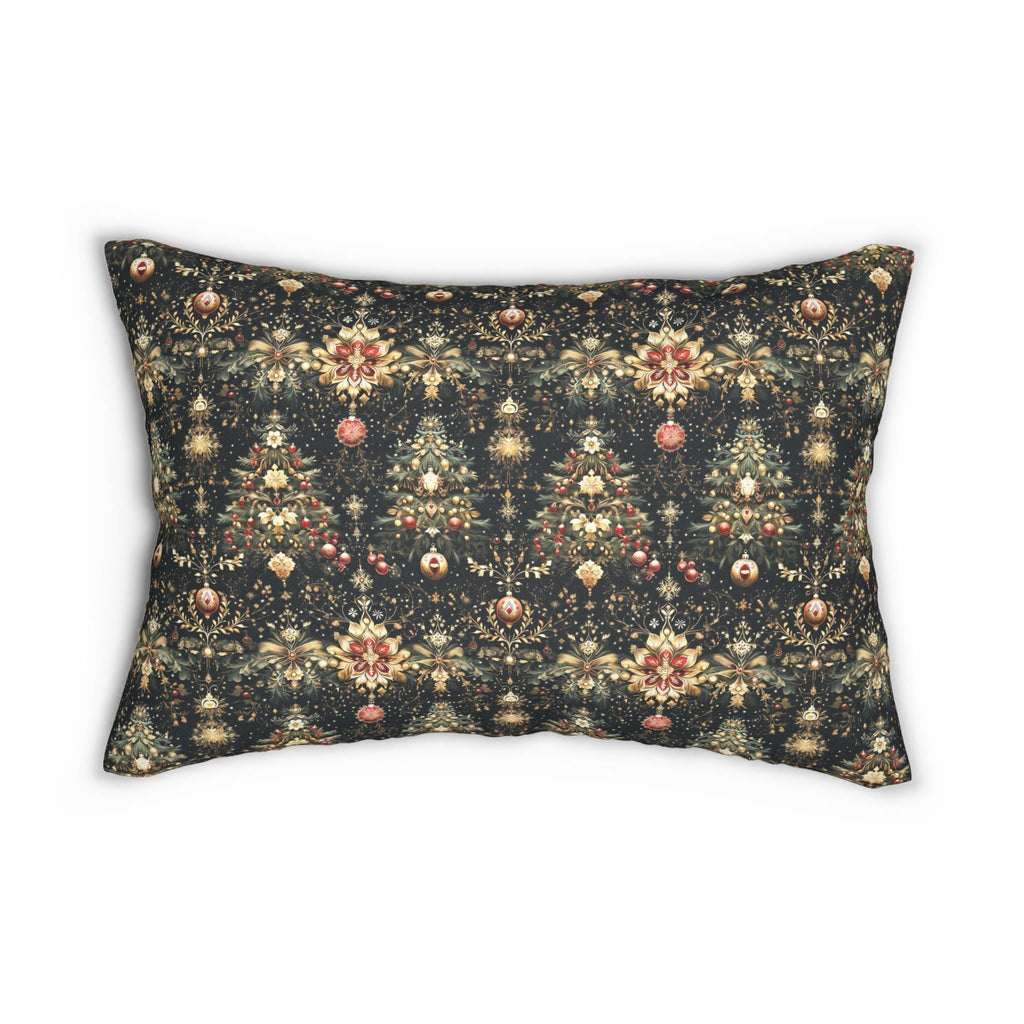 Christmas Tree Lumbar Pillow: Luxe Gold Red & Green on Deep Charcoal Holiday Decor
