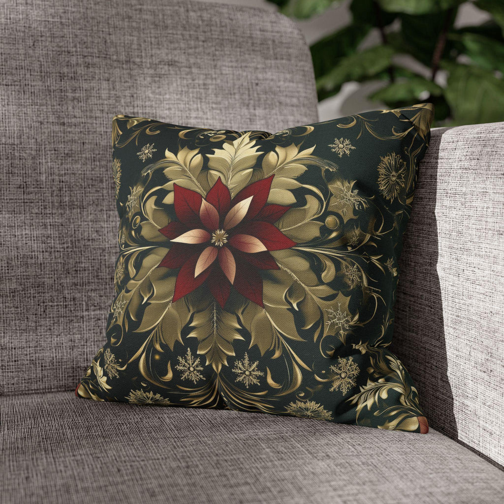 Poinsettia Pillowcase: Festive Holiday Floral, Red and Gold Winter Accent