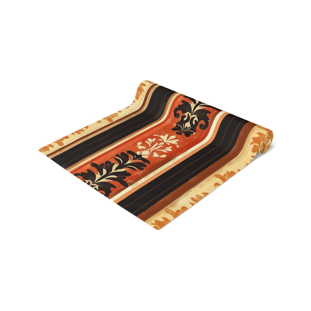 Table Runner: Pumpkin Spice Stripes with Damask - Fall Decor