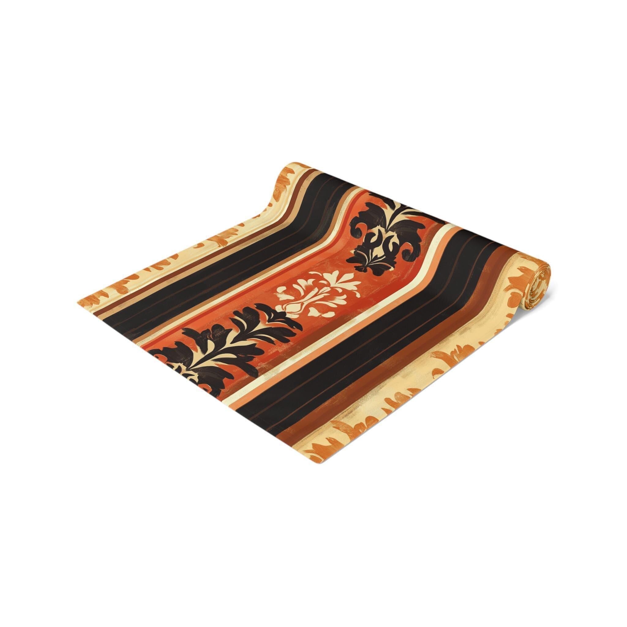 Table Runner: Pumpkin Spice Stripes with Damask - Fall Decor