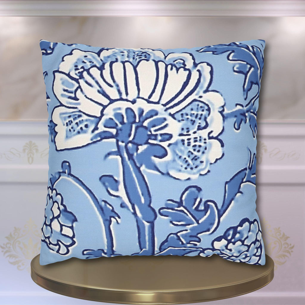 Elegant Chinoiserie Floral Pillowcase: Blue & White Square Cushion Cover for Home Decor