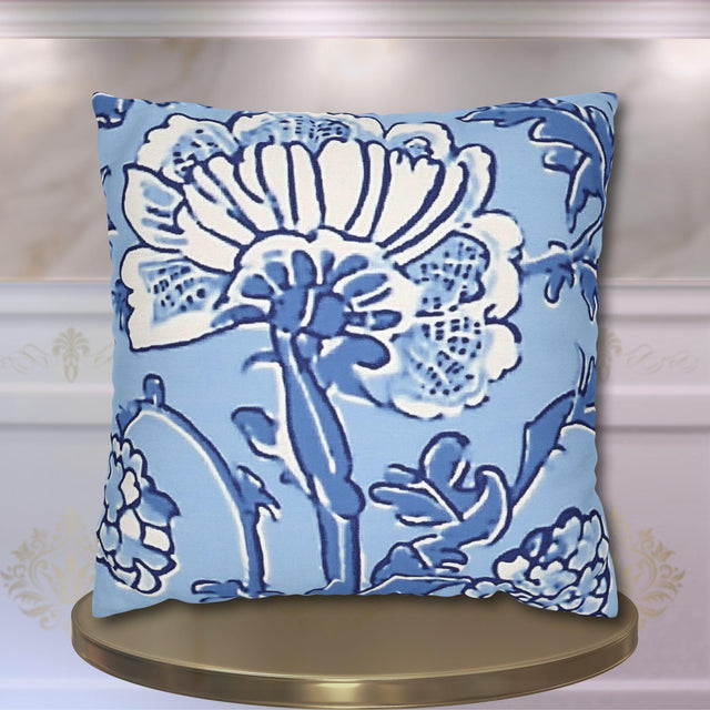 Elegant Chinoiserie Floral Pillowcase: Blue & White Square Cushion Cover for Home Decor