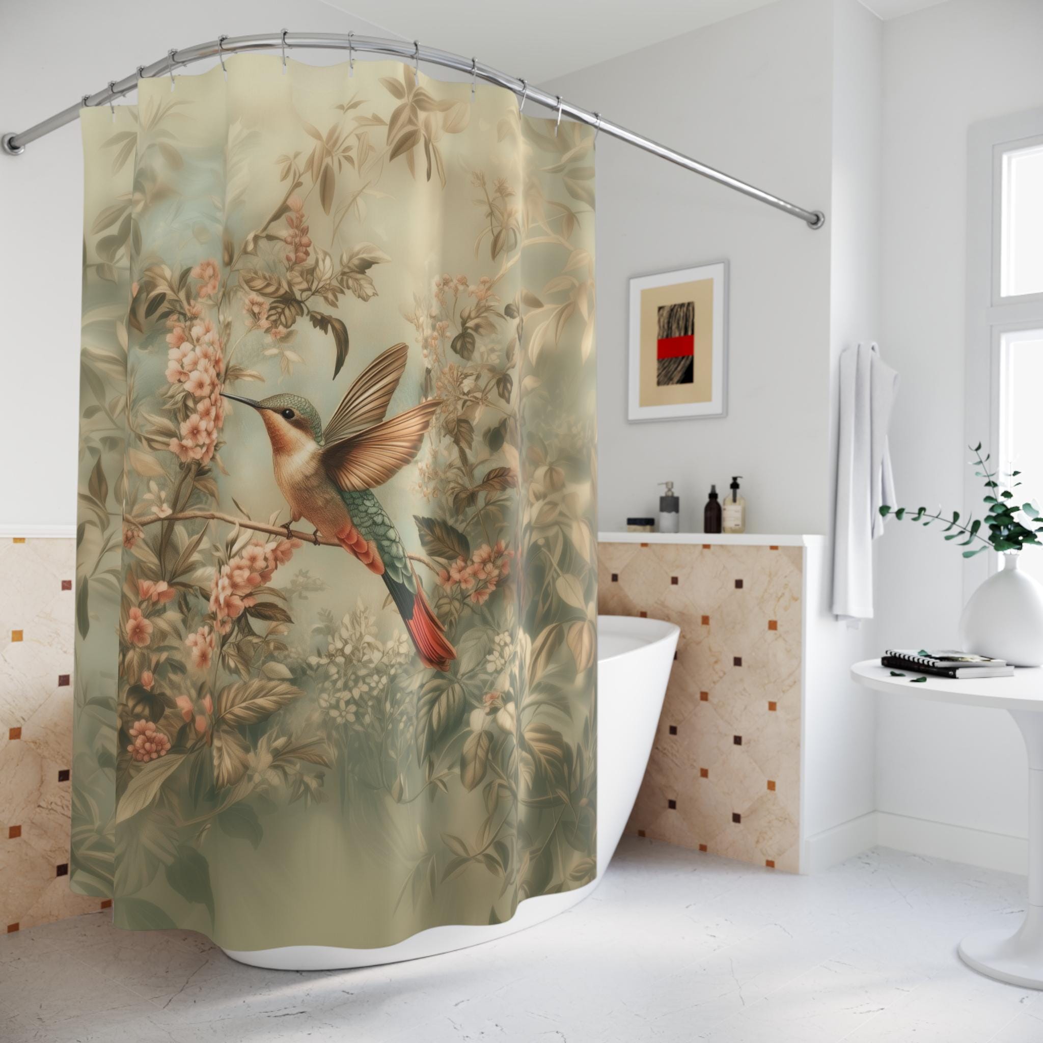 William Morris Hummingbird Shower Curtain: Botanical Arts & Crafts Design