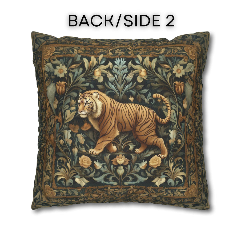 William Morris Inspired Tiger in the Garden Pillow Cover: Botanical Tapestry Accent