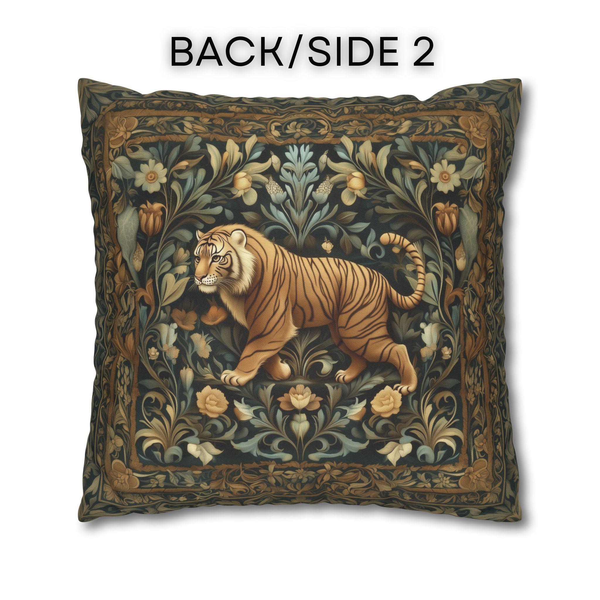 William Morris Inspired Tiger in the Garden Pillow Cover: Botanical Tapestry Accent