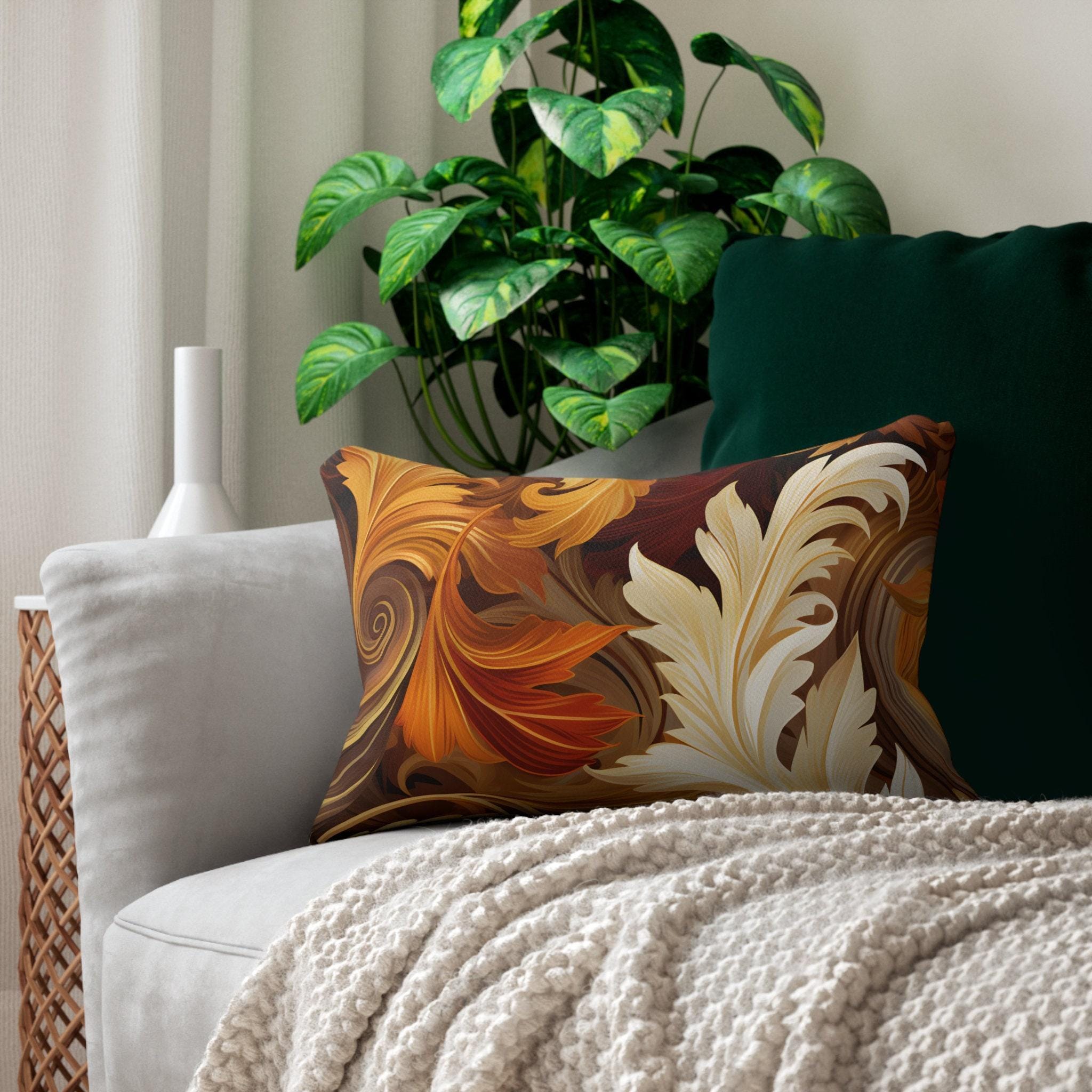 Autumn Leaves Swirling Fall-Themed Decorative Lumbar Throw Pillow 20x14 inch