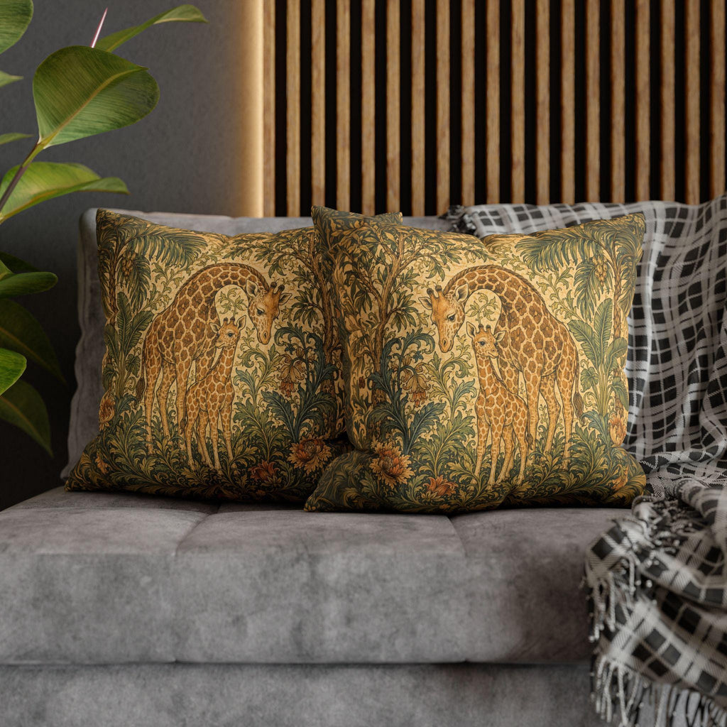 William Morris Style Throw Pillow Cover:  Giraffe Jungle Botanical Design