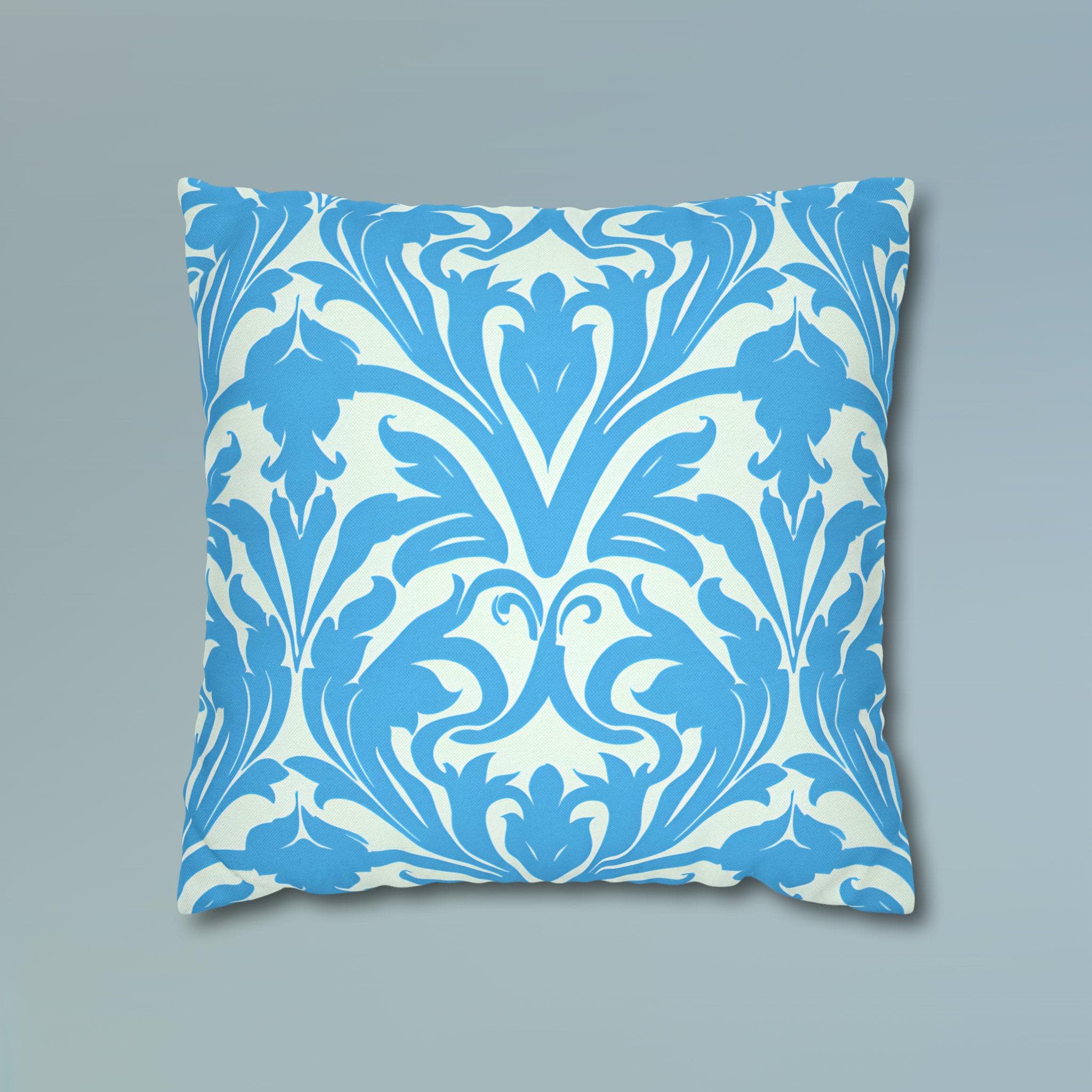 Art Nouveau Pillow Cover: Aqua Blue Floral Throw Pillow