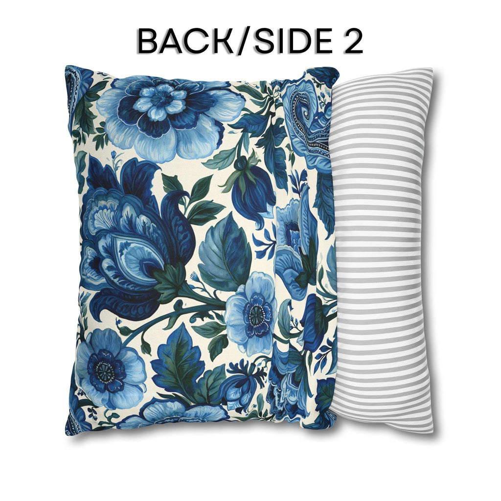 Blue and White Botanical Pillow Cover: Stylized Floral Vine Design