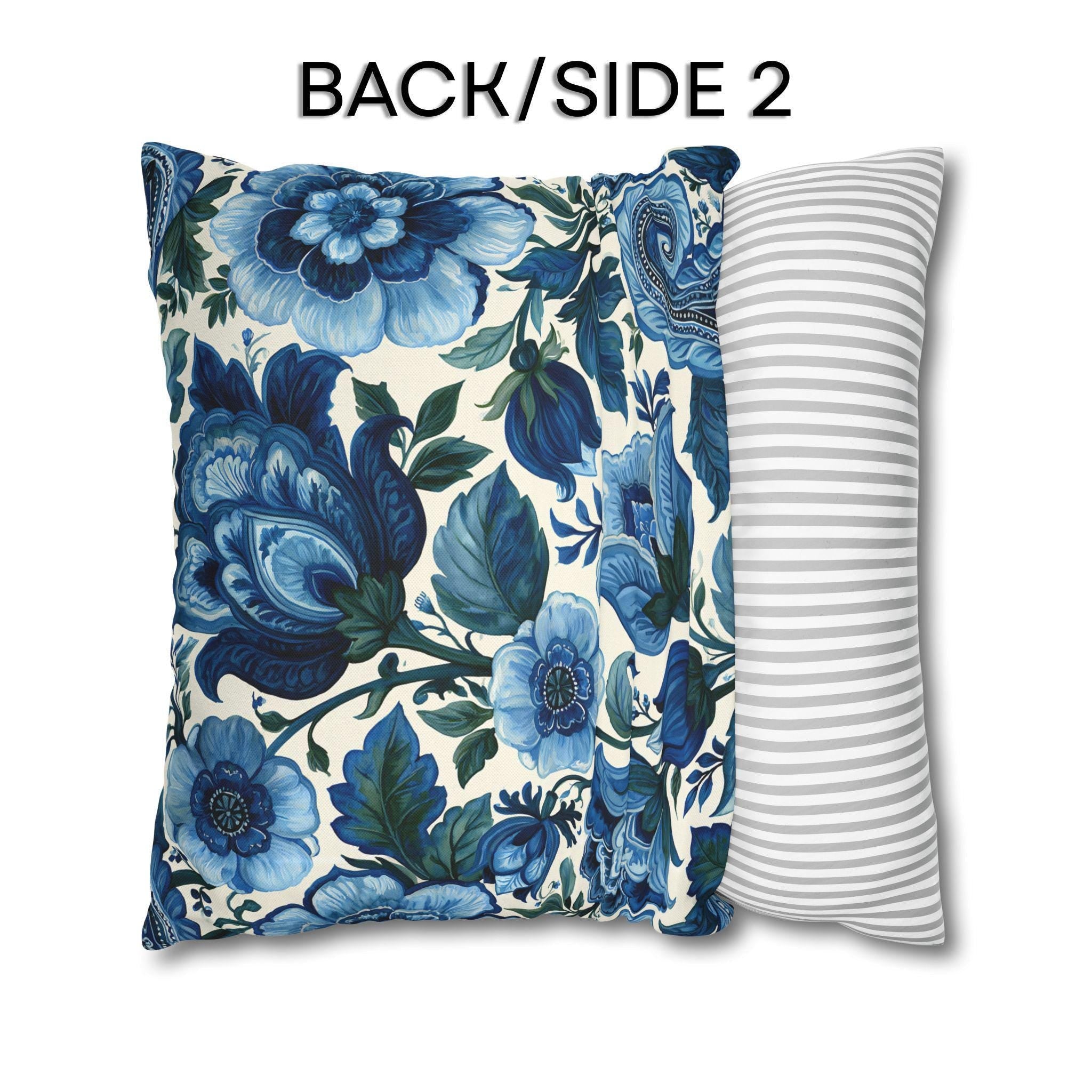 Blue and White Botanical Pillow Cover: Stylized Floral Vine Design