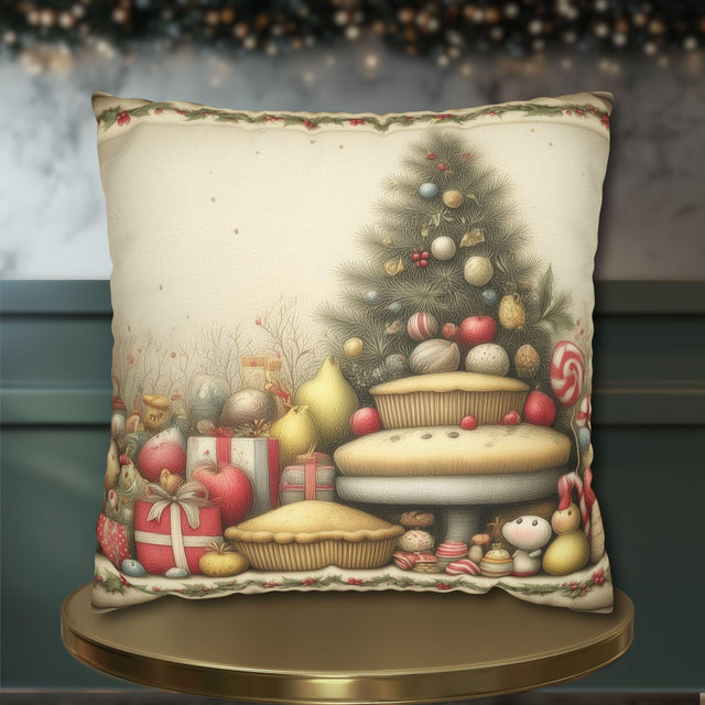 Vintage Style Christmas Dessert Table Pillow Cover: Holiday Pies & Sweets