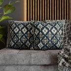 Traditional Ikat Style Pillow Cover | Dark Blue, White, Mustard Yellow | Geometric Design