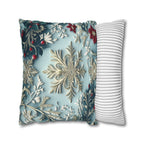 Blue Christmas Pillow Cover Elegant Chinoiserie Inspired Snowflake and Holly Design Light Blue Background