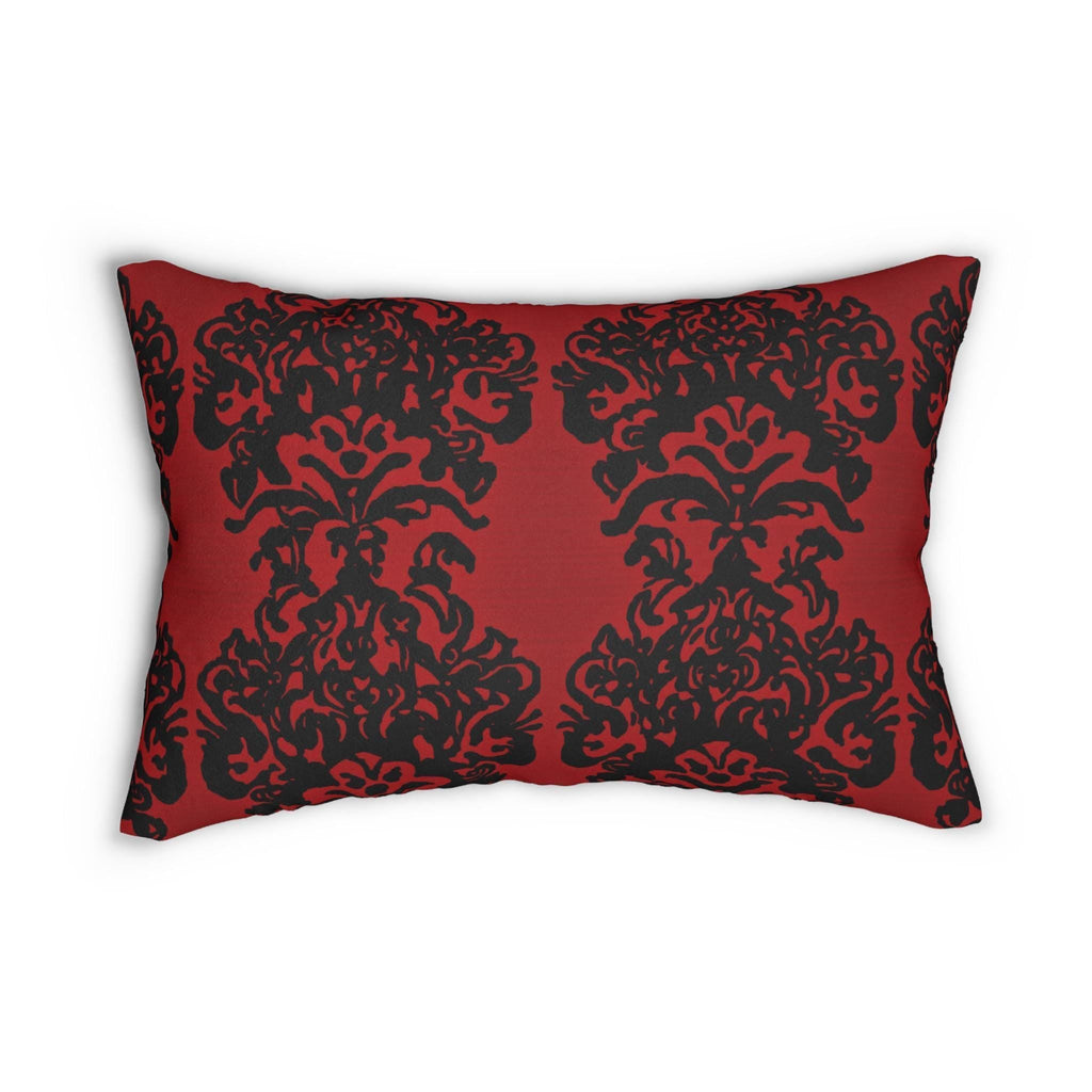 Black Damask Lumbar Pillow: Gothic Crimson Red Cushion